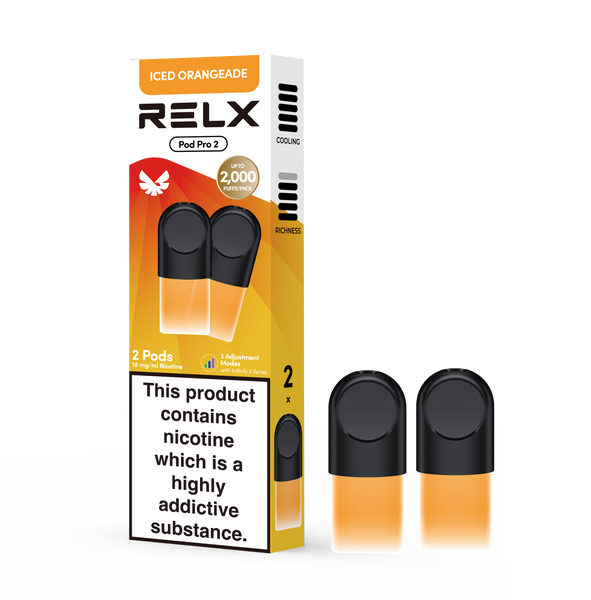 Explore Halloween Deals on RELX Global E-cigrette Vape RELX Pod Pro Iced Orangeade  Price Us 11.40 18mg/ml Nicotine  1.9ml E-liquid

