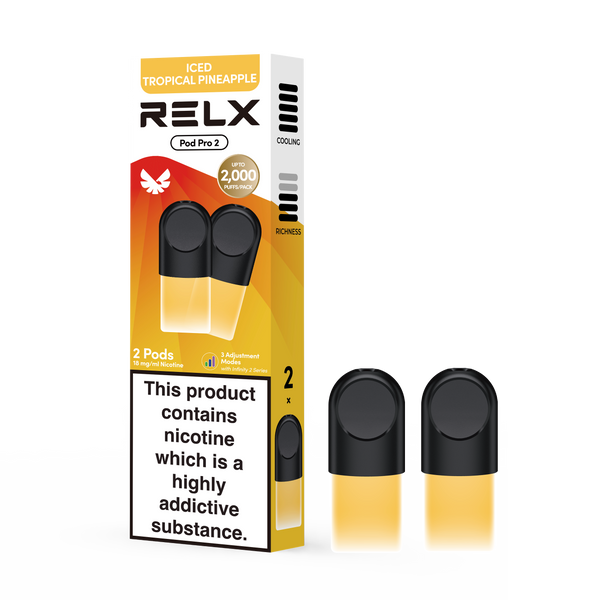 Explore Halloween Deals on RELX Global E-cigrette Vape RELX Pod Pro Iced Tropical Pineapple Price Us 11.40 18mg/ml Nicotine  1.9ml E-liquid
