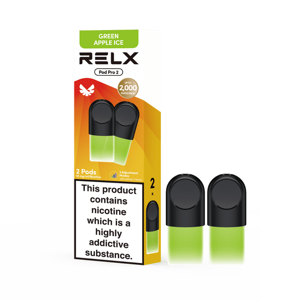 RELX Pod Pro Green Apple Ice refill vape pods product image, compatible prefilled pods for RELX Pod Pro device.
