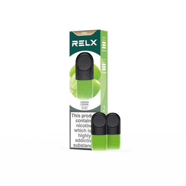Explore Halloween Deals on RELX Global E-cigrette Vape RELX Pod Pro Green Grape Price Us 11.40 1.8% Nicotine  
